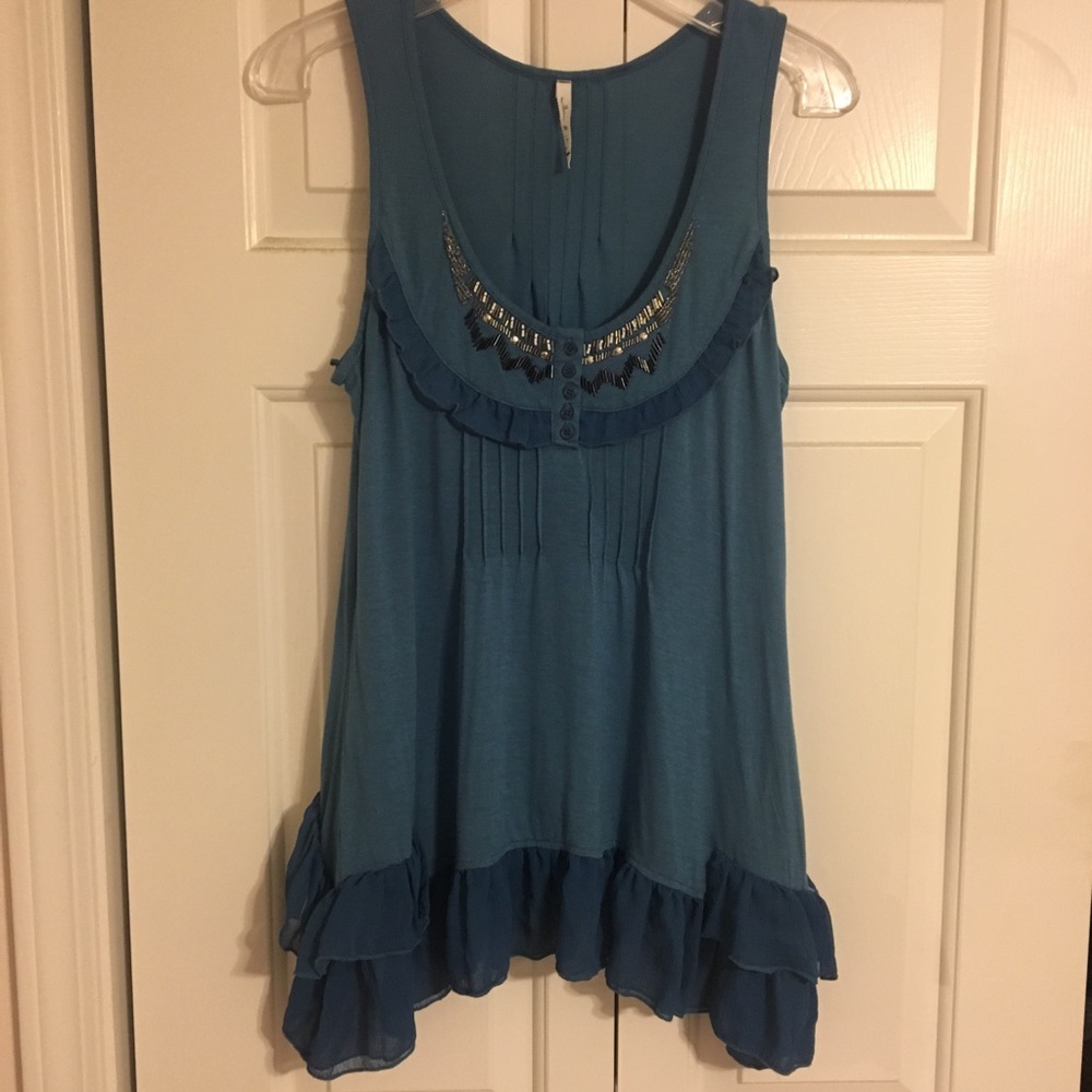 Blue beaded tank top